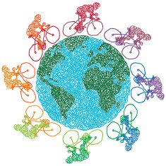 Scribbled cyclists around the world