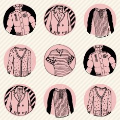 sketches of the clothes in circles