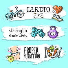 Fitness sketch banner set