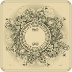 Vintage frame pattern and birds hand-drawing N2