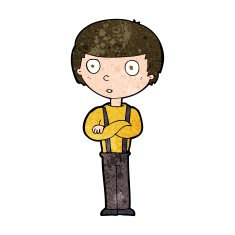 cartoon staring boy with folded arms N14
