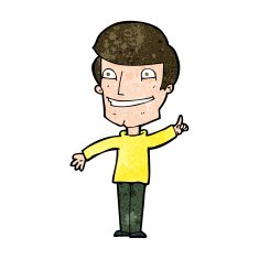 cartoon grinning man with idea N15