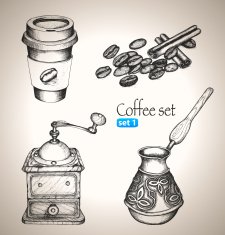 Coffee set beans mill maker and cup N2