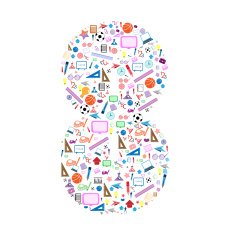 colorful school number background with media icons N10
