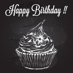 Hand Drawn Cupcake Over Black Chalkboard