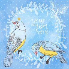 Birds and butterfly on water color background Hand drawn vector N2
