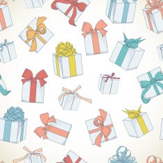 Seamless texture Hand drawn gift boxes with bows and ribbons N2