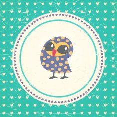 Vintage owls greeting card and hearts seamless background N5