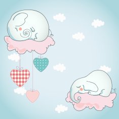 Card design with funny elephants on light background N2