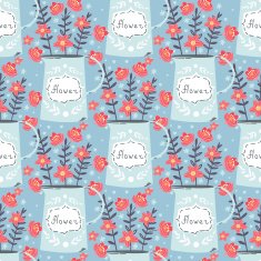 Spring seamless pattern with red flowers in the rustic jar