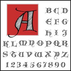 vector ancient style hand drawn font set