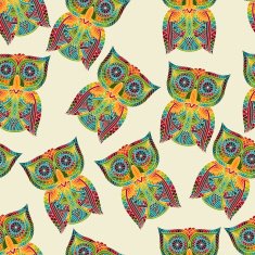 Vector Seamless Pattern with Bright Owls