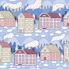 Winter seamless pattern with houses N3