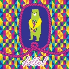 Greeting card "Hello" with bear and rope frame