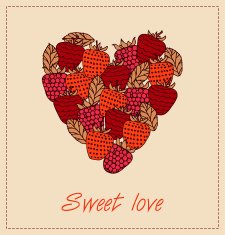 Template with berries and heart for greeting cards