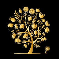 Golden tree with flowers for your design