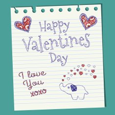 Happy Valentines Day Doodle On Notepaper