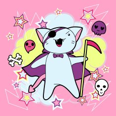 Vector kawaii illustration Halloween cat and creatures N3