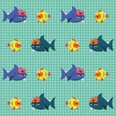 Checked pattern with funny sharks and fishes N2