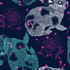 vector seamless pattern with rabbits and roses