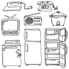 Electrical appliances in sketch style