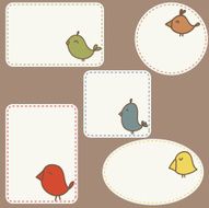 set of five empty tags with doodle cute birds N2