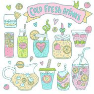Set of cute hand drawn cocktails and lemonades