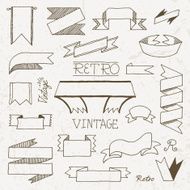 Vintage doodle hand drawn ribbons set Vector illustration