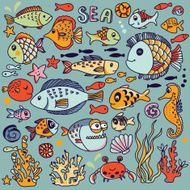 Cartoon underwater icons set