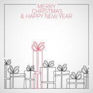 Vector simple line drawing christmas card presents N2