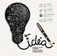 Business doodles inside idea light bulb