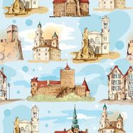 Old city sketch seamless pattern