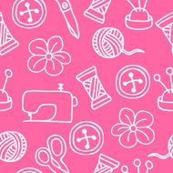 Cartoon Hand Drawn Seamless Pattern with Sewing and Tailoring Elements N9
