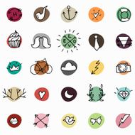 Hipster icons on colorful circles