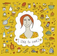 Cooking girl and objects