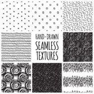 Set of eight black and white seamless hand drawn textures N4