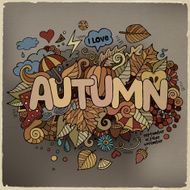 Autumn hand lettering and doodles elements background N8