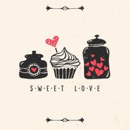 Valentine&#039;s day greeting card with heart cupcake jar