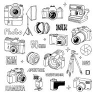 Hand drawn photo cameras set 1 Vector illustration