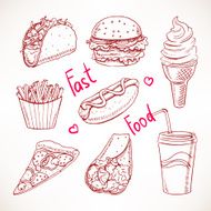 Set with various fast food