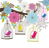 Retro Wedding Floral and Birdcage - Illustration