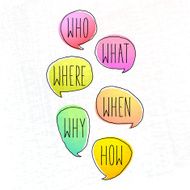 General Questions Written in Colored Doodle Speech Bubbles