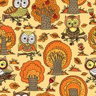 Pattern with trees and owls