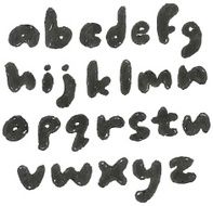 Lower case hand drawn blackened alphabet