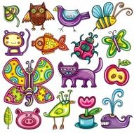 Cartoon flora and fauna set N2