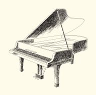 Black and White Drawing of Grand Piano