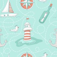 Nautical seamless pattern with a lighthouse N4