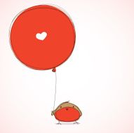 Cute robin with heart balloon