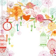 Flowers and birdcages background N5