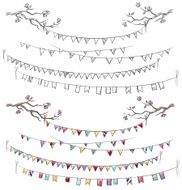 Doodle tree branches and party flags Garlands Decorations Vector illustration